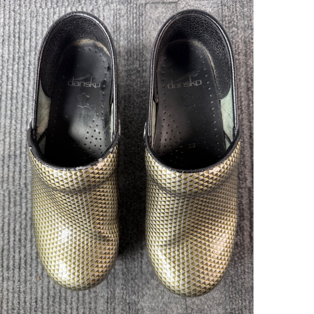 Dansko Professional Gold Metallic Honeycomb Geometric Leather Clogs Womens 38